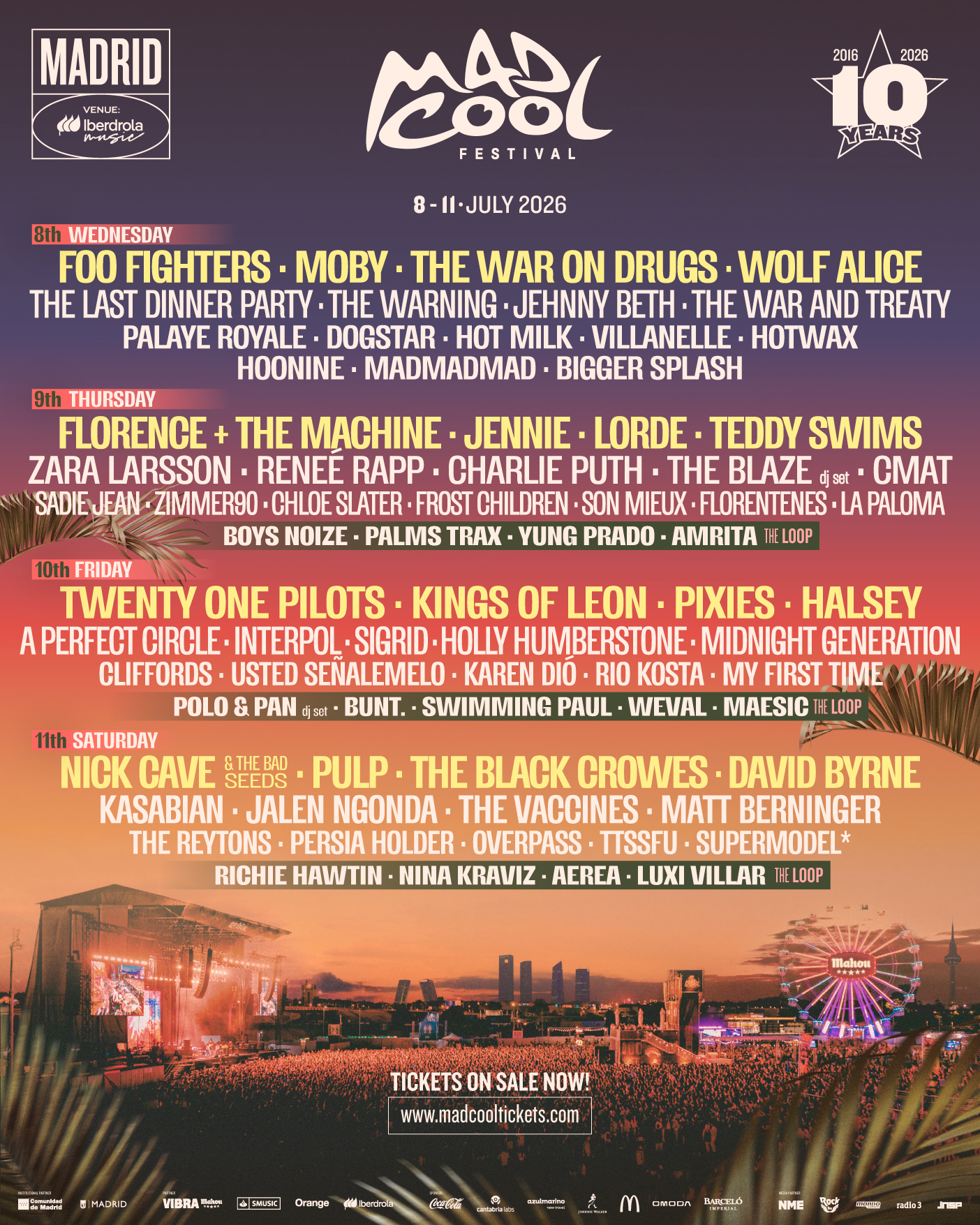 Mad Cool Festival 2026 Line Up Poster